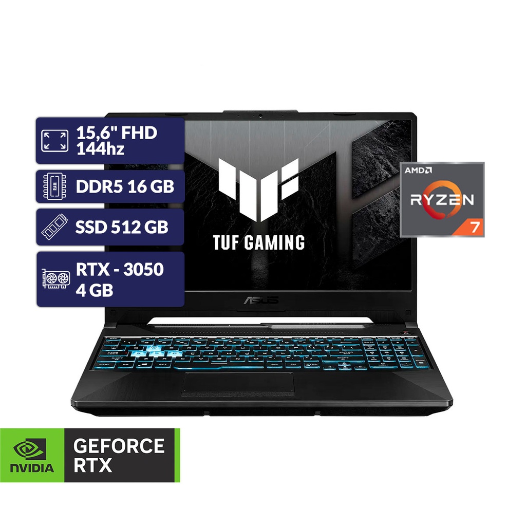 [SPE-52398] ASUS TUF GAMING A15 FA506NCG-HN204/RYZ 7 7445HS+16GB D5+NVMe 512GB+4GB RTX-3050+15,6" FHD GRIS