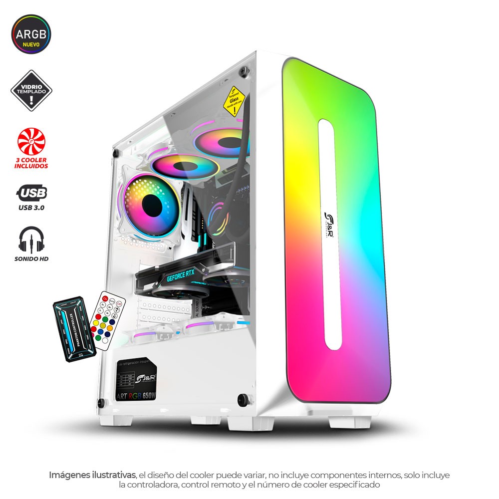 [JX118] CHASIS JYR JX118 GAMER BLANCO ZERO PRO 3 COOLERS ARGB