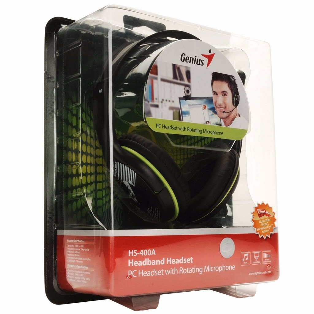 Diadema Genius HS-400A Negro-Verde Jack 3.5mm