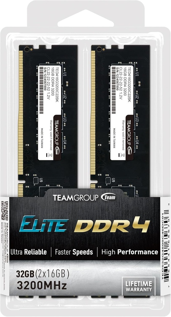 KIT MEMORIA RAM TEAMGROUP ELITE DDR4 DE 32GB (2x16 GB) 3200MHz BLINDADA