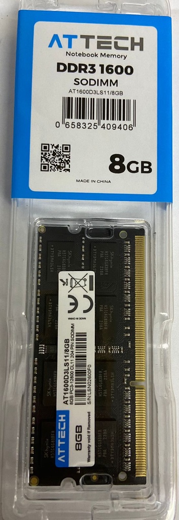 MEMORIA RAM PORTATIL DDR3 8GB 1600MHZ- ATTECH