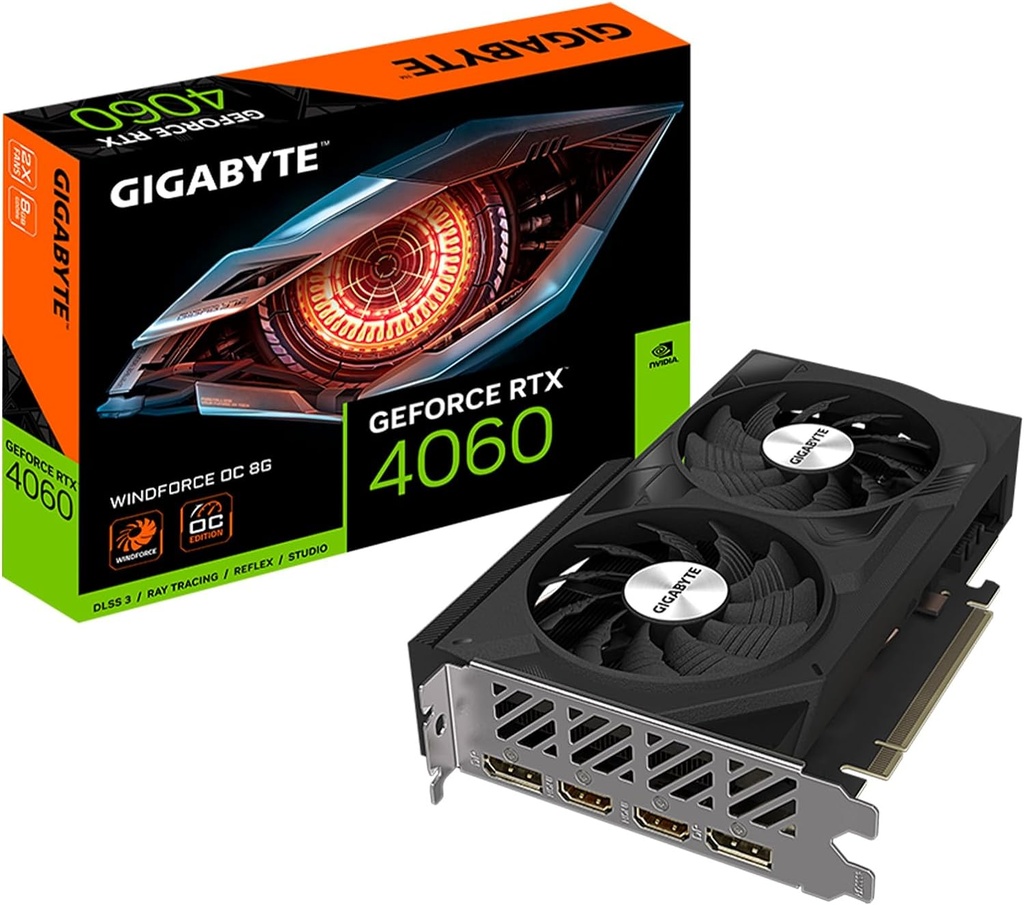 [A40608] Tarjeta gráfica GeForce RTX 4060 GIGABYTE WINDFORCE OC 8G 2 FAN 128 bits GDDR6