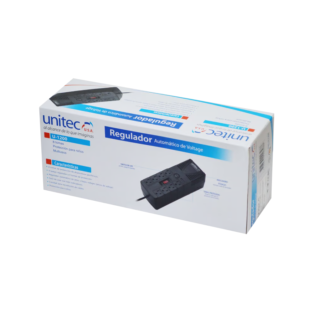 [K1200VA] ESTABILIZADOR UNITEC 1200W 8 TOMAS U-1200