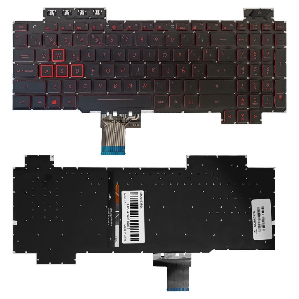 [A05337] TECLADO ASUS TUF  Fx505 Fx504 Fx705 Fx80 Iluminado  SHIFT VERSION US LETRAS ROJAS RETROILUMINADO POWER KEY NUMERICO .