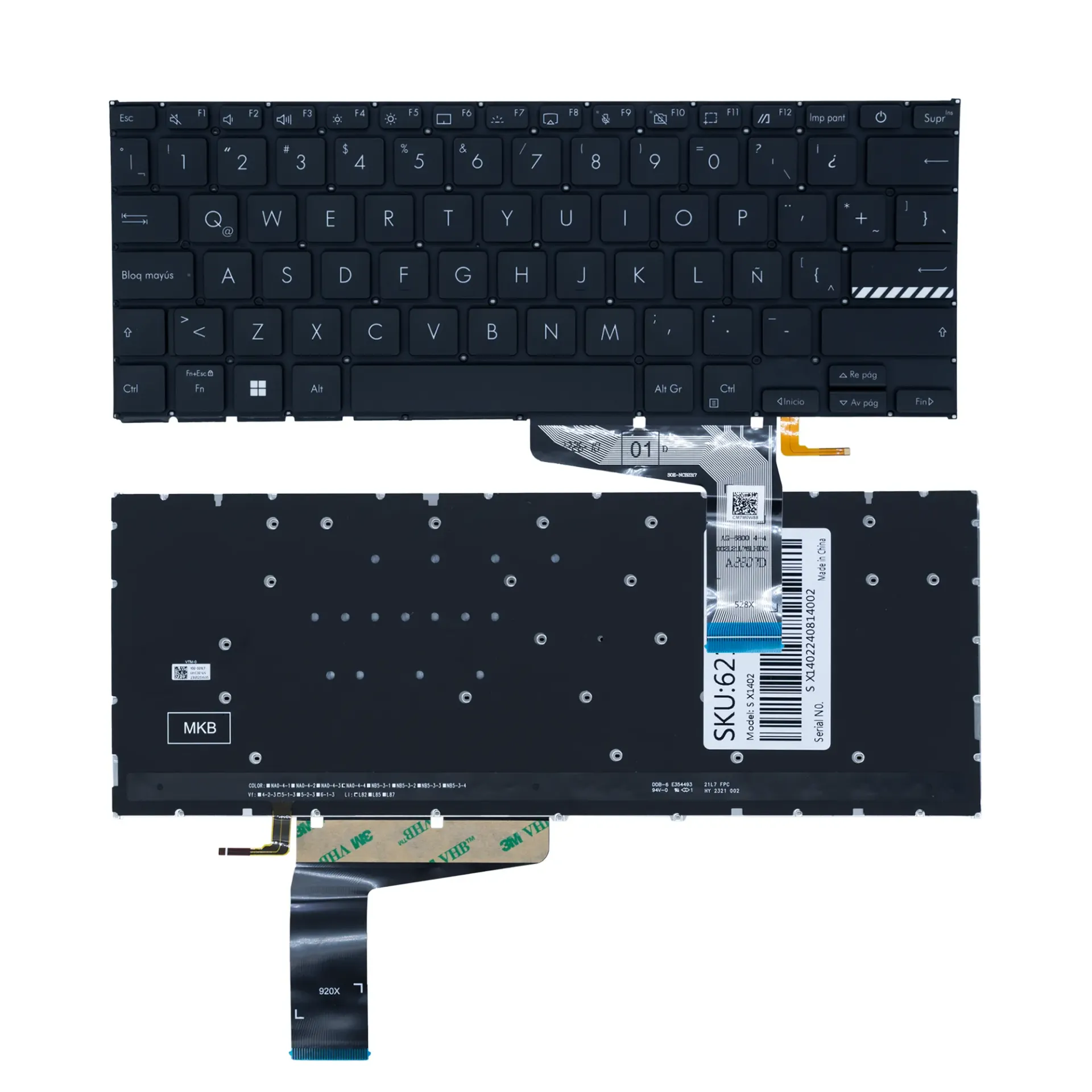 TECLADO PORTATIL ASUS X1402 X1402ZA M1402 NEGRO RETROILUMINADO