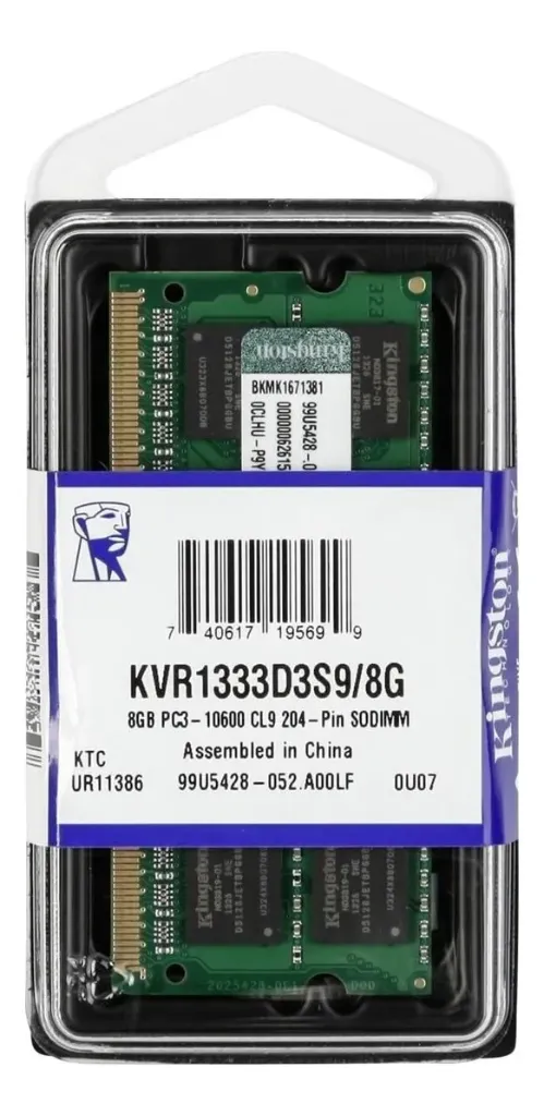 RAM PORTATIL DDR3 8GB 12800 Mhz 1.5V KINGSTON