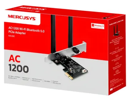 Adaptador De Red Pcie Wifi + Bluetooth 5.0 AC1200 Mercusys MA30E