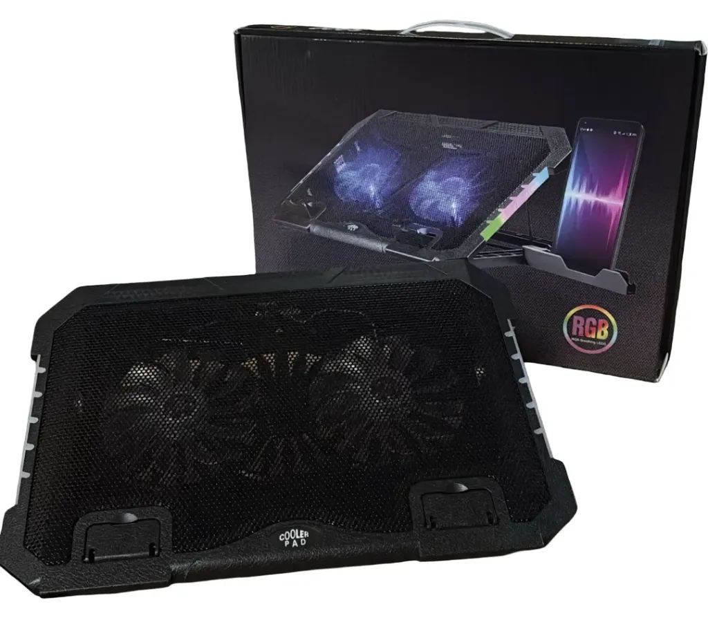 BASE REFRIGERANTE GAMER 2 VENTILADORES PLEGABLE NEGRO RGB + BASE CELULAR MOD:S900