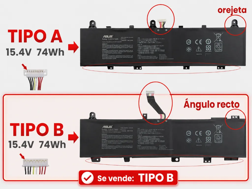 BATERIA ASUS TUF A15A A17 FA506 FX506 FX556 GA551 GX550 ROG ZEPHYRUS FX766 MODLEO: C41N1906-1 CABLE LARGO TIPO B