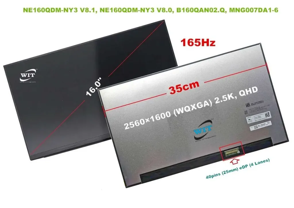 PANTALLA PORTATIL 16.0 PUL 40 PINES (25cm) 1" NANO EDGE (2560x1600) IPS 165hz SIN SOPORTES  MODELO : NE160QDM-NY1  V8.0
