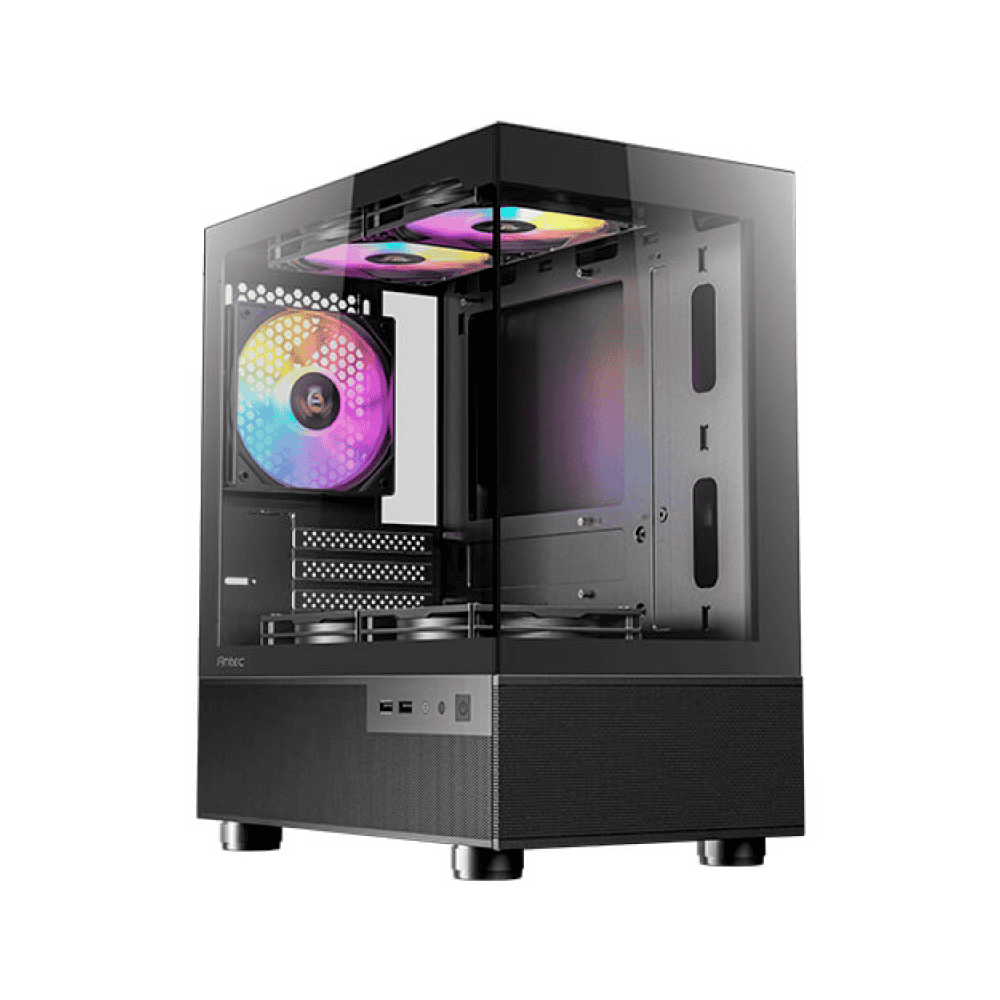 [SPE-16513] CAJA ANTEC CX200M ELITE VIDRIO TEMPLADO + 5 RGB FIJO NEGRO