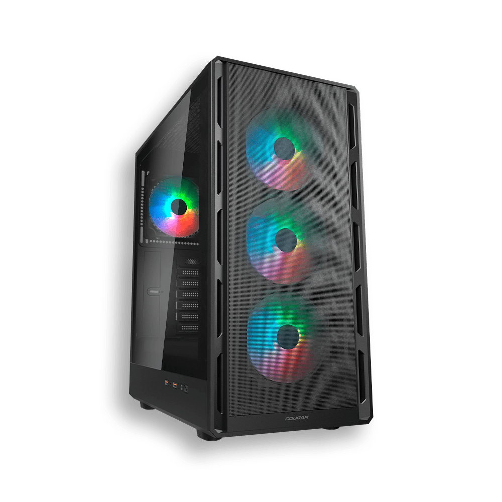 [SPE-16565] CAJA COUGAR AIRFACE PURE VID. TEMP. + 4 RGB FIJO NEGRA OPEN BOX