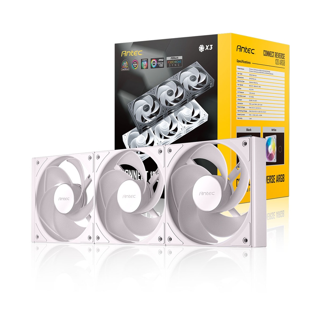 [SPE-26132] KITx3 VENTILADORES ANTEC CONNECT 120 INVERSO ARGB BLANCO